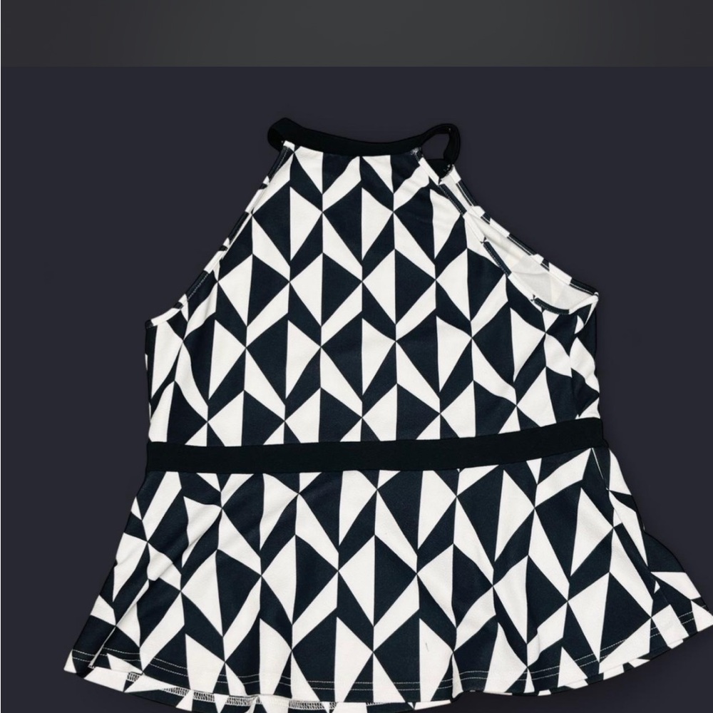 Black and White Geometric Halter Peplum Top